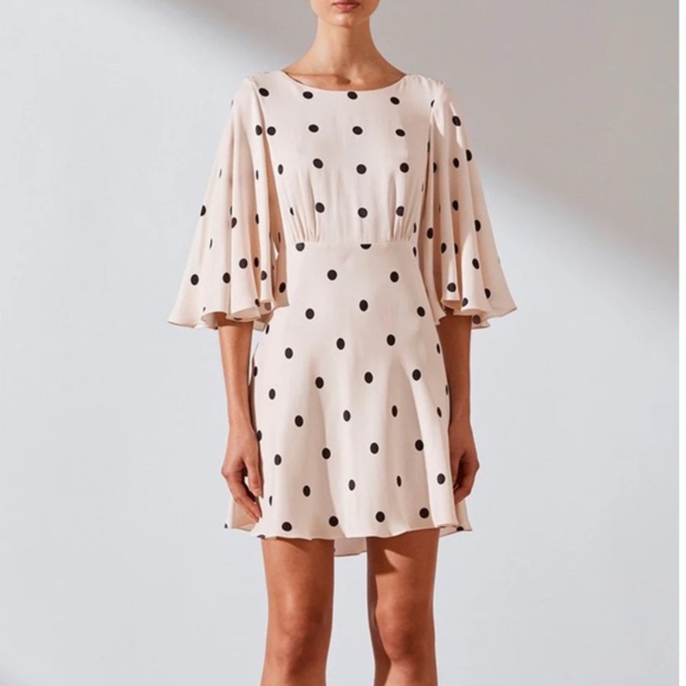 SHONA‎ JOY Cream Shelby Polka Dot Dress Flare Sleeves size 4